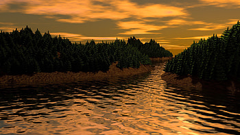 Landscape, Rivers, Trees, Art, 3D HD wallpaper