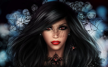 Yennefer for Halloween, yennefer, brunette, veil, alenaekaterinburg, girl, spider, the witcher, witch, halloween, fantasy, web, luminos HD wallpaper