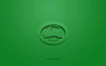 South Sydney Rabbitohs, creative 3D logo, green background, National Rugby League, 3d emblem, NRL, Australian rugby league, Sydney, Australia, 3d art, rugby, South Sydney Rabbitohs 3d logo HD wallpaper