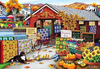 Harvest Festival, pumpkins, covered, bridge, painting HD wallpaper