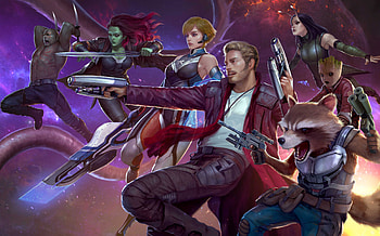 Guardians Of The Galaxy Marvel Future Fight, marvel-future-fight, games, guardians-of-the-galaxy, star-lord, gamora, drax-the-destroyer, rocket-raccoon, groot HD wallpaper