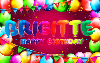 Happy Birtay Brigitte, , colorful balloon frame, Brigitte name, purple background, Brigitte Happy Birtay, Brigitte Birtay, popular german female names, Birtay concept, Brigitte HD wallpaper