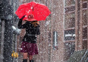 Happy Winter, umbrella, graphy, city, snow, happy, woman HD wallpaper