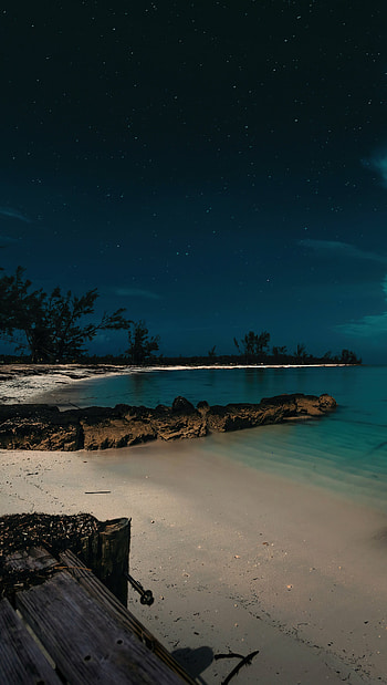 Beach at night in the Bahamas, Moonlit beauty, Nighttime serenity, Tropical paradise HD phone wallpaper