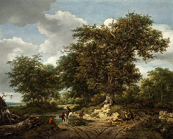 The Great Oak (1652), landscape, tree, artistic, oil HD wallpaper