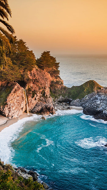 Pacific Ocean , Big Sur's charm, McWay Falls sunset, Nature's breathtaking spectacle HD phone wallpaper