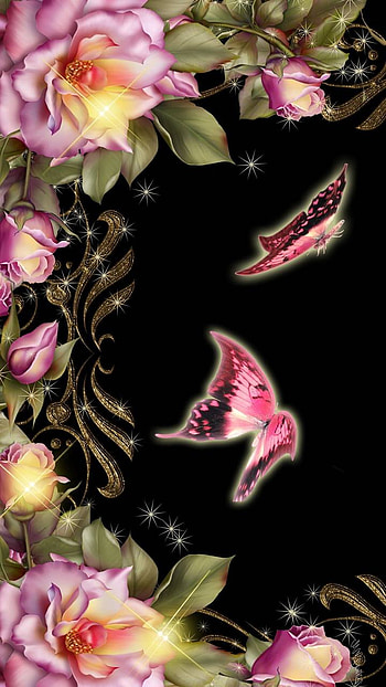 Flowers and Butterflies, pink flower, butterfly, artistic, flower HD phone wallpaper