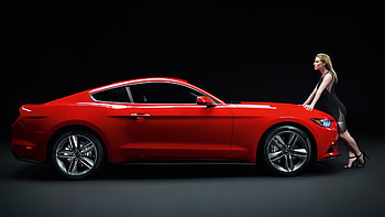 Ford Mustang GT red muscle car with girl HD wallpaper