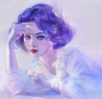 Dimary, blue, frumusete, jason lan, pink, art, fantasy, portrait, face, girl HD wallpaper