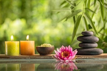 ❤️, Flower, Spa, Salt, Candles, Bamboo leaves, Stones HD wallpaper