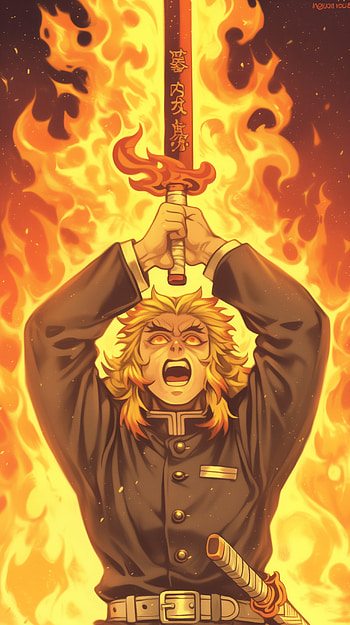 Kyojuro Rengoku: Fiery Demon Slayer , Anime, Demon Slayer: Kimetsu no Yaiba, Kyojuro Rengoku HD phone wallpaper