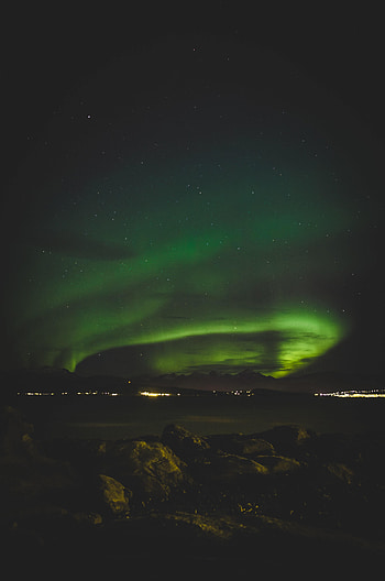 Stones, Lights, Dark, Northern Lights, Aurora Borealis HD phone wallpaper