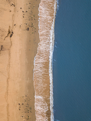 Nature, Sea, Beach, Sand, View From Above, Surf, Wave HD phone wallpaper