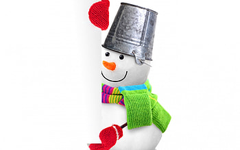 Snowman, winter, white, smile, gloves, green, christmas, red, bucket, card, scarf HD wallpaper