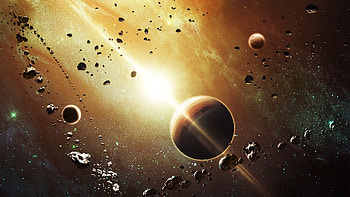 Asteroids, galaxies, planets, cg, 3d, moons HD wallpaper