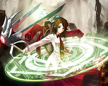Staff wielding girl, moe, magic circle, magic, magical girl HD wallpaper