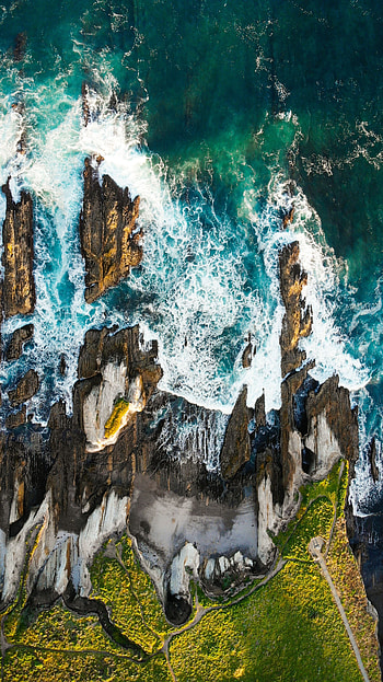 Nature, Waves, View From Above, Shore, Bank, Ocean, Surf HD phone wallpaper