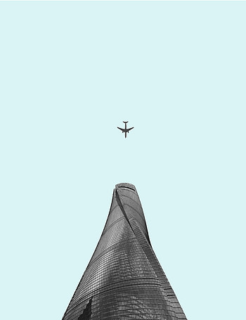 Sky, Building, Minimalism, Plane, Airplane, Tower HD phone wallpaper