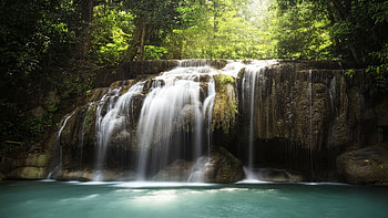 Beautiful Colors in Erawan National Park, Kanchanaburi, Thailand, trees, cascades, river, forest, rocks HD wallpaper