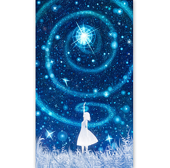 Touched by Star, blue, touch, fantasy, sky, girl, stars HD wallpaper
