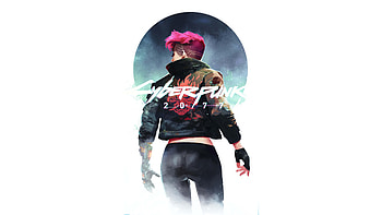 Minimal, Cyberpunk 2077, pink hair girl, fan art HD wallpaper