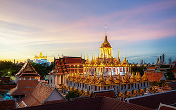 Metal Palace, Loha Prasat, Bangkok, Wat Ratchanatdaram, evening, sunset, Bangkok cityscape, Bangkok Landmark, Thailand HD wallpaper