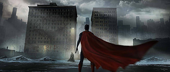 Superman, flying, batman, buildings, art HD wallpaper