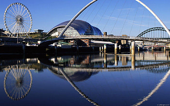 bridge-reflection, blue, architecture, reflection, city, landscape, sky, bridges, water HD wallpaper