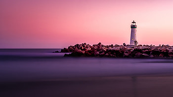 Lighthouse, , Pink hour, Purple sky HD wallpaper