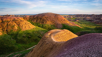 The yellow mounds of Badlands National Park, South Dakota, landscape, sky, rocks, usa, clouds HD wallpaper
