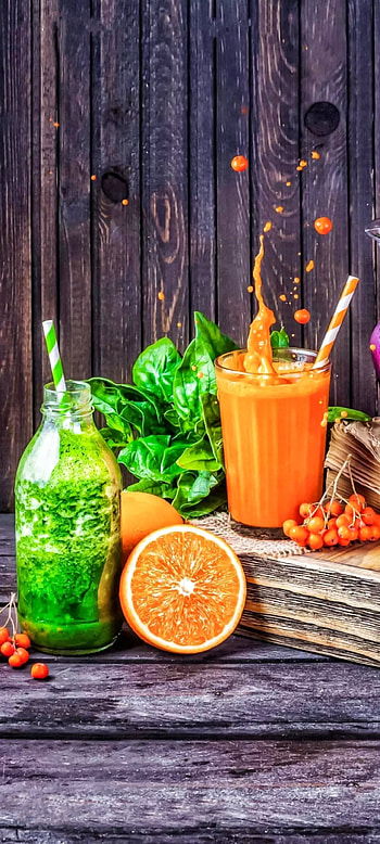 Wood and fruit's, juices, orange, tableware, green, vegetables HD phone wallpaper