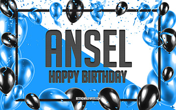 Happy Birtay Ansel, Birtay Balloons Background, Ansel, with names, Ansel Happy Birtay, Blue Balloons Birtay Background, Ansel Birtay HD wallpaper