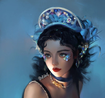 Fantasy girl, blue, ruan hang, frumusete, fantasy, art, face, girl, luminos HD wallpaper