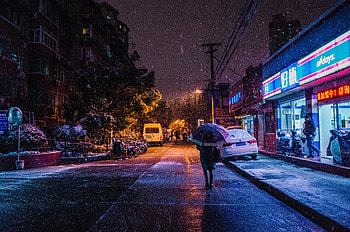 Snow Night Street People Walking , snow, night, street, people, nature HD wallpaper
