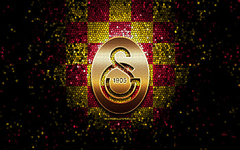 Galatasaray SK, glitter logo, Basketbol Super Ligi, purple yellow checkered background, basketball, turkish basketball team, Galatasaray SK logo, mosaic art, Turkey, Galatasaray Odeabank HD wallpaper