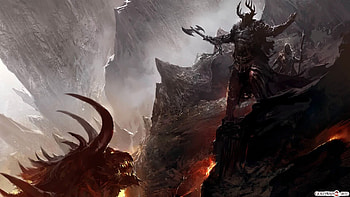 Guild Wars, horns, demons, weaponry, video games, graphics, characters, weapons HD wallpaper