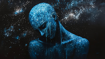 Sad Human Reflection in : A Cosmic Blue Journey, artistic, human, sad, blue, cosmic HD wallpaper