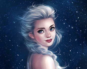 Elsa, blue, winter, white, frozen, disney, girl, daekazu, snow queen, fanart, fantasy, iarna, face, luminos HD wallpaper