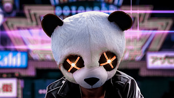 Panda Glowing Eyes Mask , panda, mask, artist, artwork, digital-art HD wallpaper