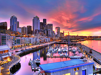Seattle, Largest city in Washington State, Sunset twilight, Ultra HD wallpaper