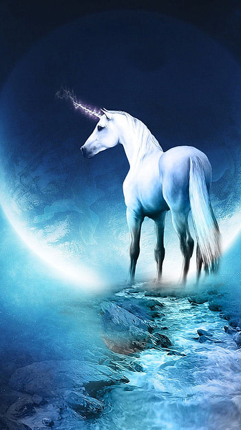 White unicorn graphic, Unicorns blue nature, Water for you HD phone wallpaper