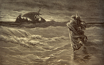 Jesus Walks on Water, boat, sea, disciples, Jesus, miracle, storm HD wallpaper