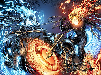 Ghost Rider 28 covers by Elelgado 826, blue, ghost, flames, battle, bike, fire, ghost rider HD wallpaper