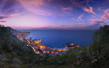 Monaco Purple Clouds Sunset, france, city, world, monaco, purple, clouds, sunset, nature HD wallpaper