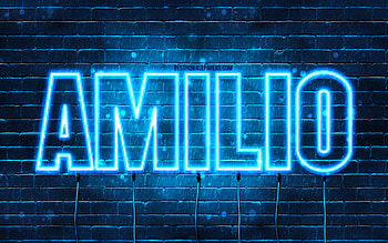 Amilio, , with names, Amilio name, blue neon lights, Amilio Birtay, Happy Birtay Amilio, popular italian male names, with Amilio name HD wallpaper