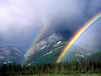 rainbow 01 m jpg, fog, double rainbow, nature, mountins HD wallpaper