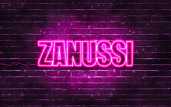 Zanussi purple logo, , purple brickwall, Zanussi logo, brands, Zanussi neon logo, Zanussi HD wallpaper