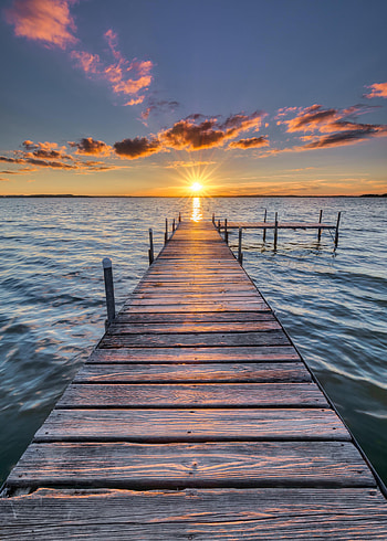 Nature, Sunset, Sea, Horizon, Pier, Rays, Beams HD phone wallpaper