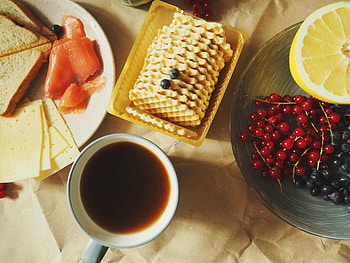 Food, Cheese, Waffles, Currant, Lemon, Tea, Fish HD wallpaper