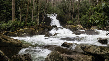 Mouse Creek Falls, North Carolina, trees, river, rocks, forest, usa HD wallpaper